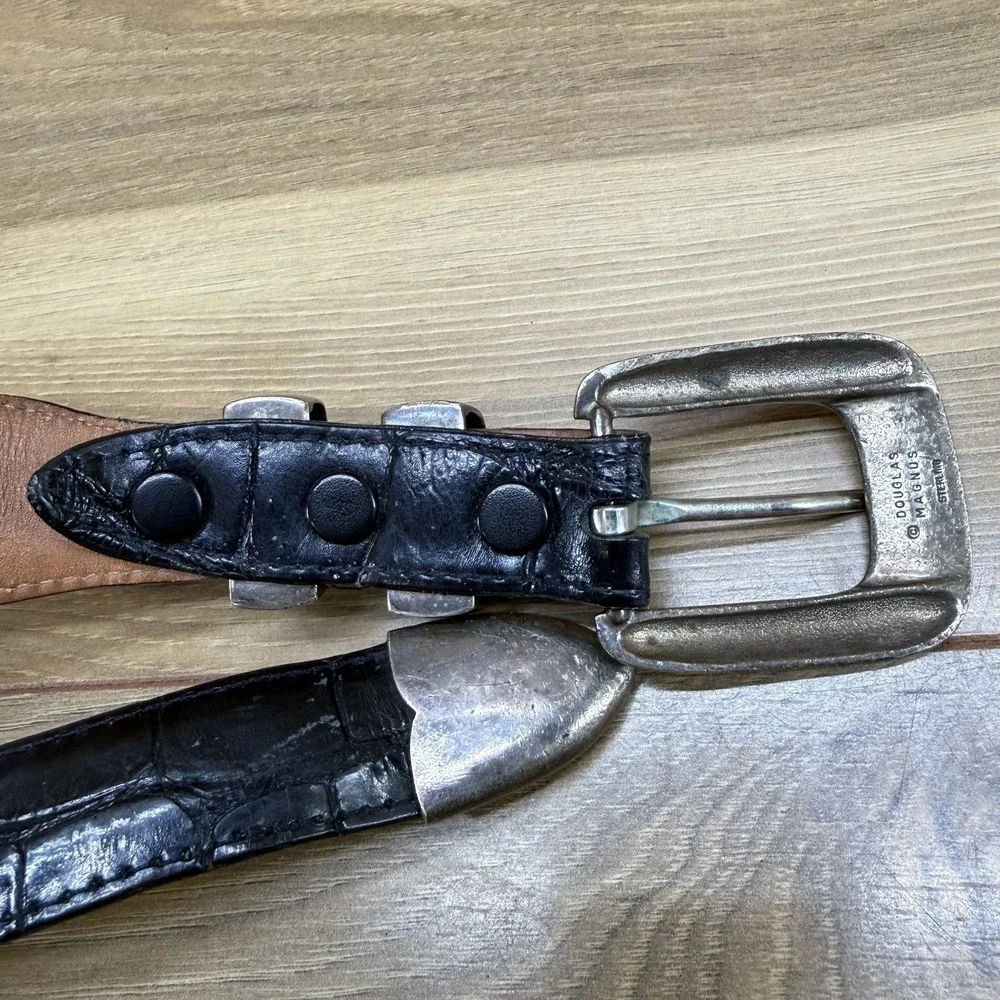 Vintage James Ried REWARDS Sterling Silver 36 American Alligator Belt And Buckle